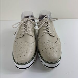 DADAWEN Women's Tan Leather Platform Lace-Up Wingtips Square Toe‎ Size 8.5/EU 40